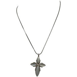 Silver-tone necklace with mother of pearl cross pendant